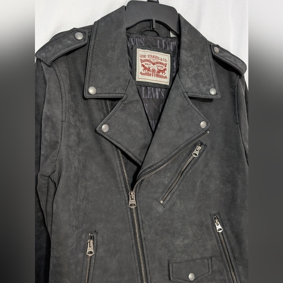NWT LEVI'S Classic Asymmetrical Faux Leather Motorcycle Jacket Coat Black Mens S - Picture 5 of 15